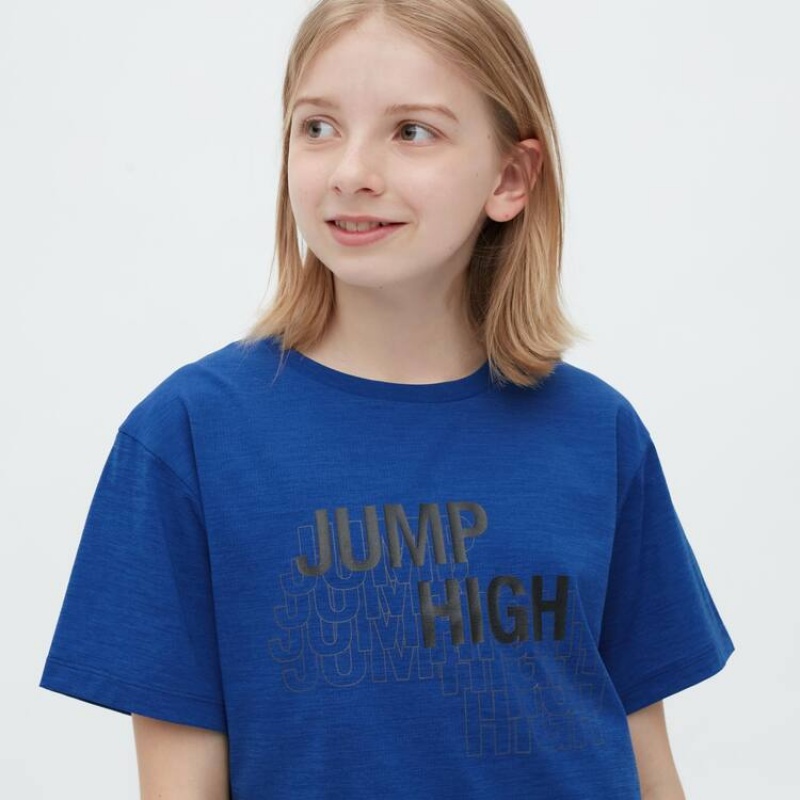 Camiseta Uniqlo Ultra Stretch Dry-ex Crew Neck Corta Sleeved Niños Azules | 3276JZWBL