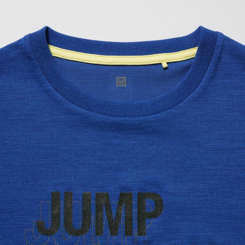 Camiseta Uniqlo Ultra Stretch Dry-ex Crew Neck Corta Sleeved Niños Azules | 3276JZWBL