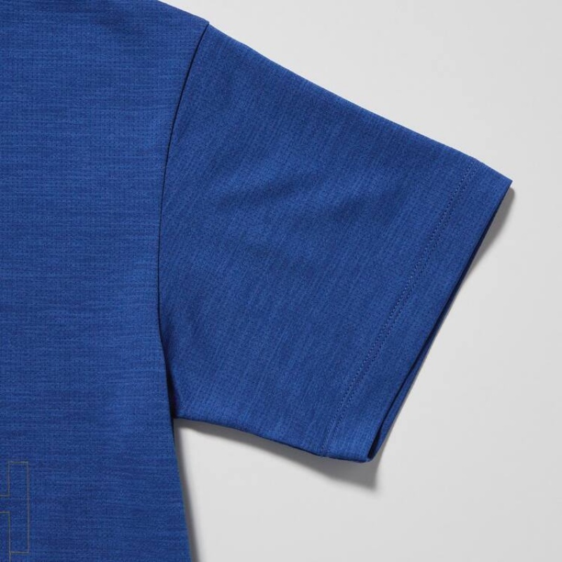 Camiseta Uniqlo Ultra Stretch Dry-ex Crew Neck Corta Sleeved Niños Azules | 3276JZWBL