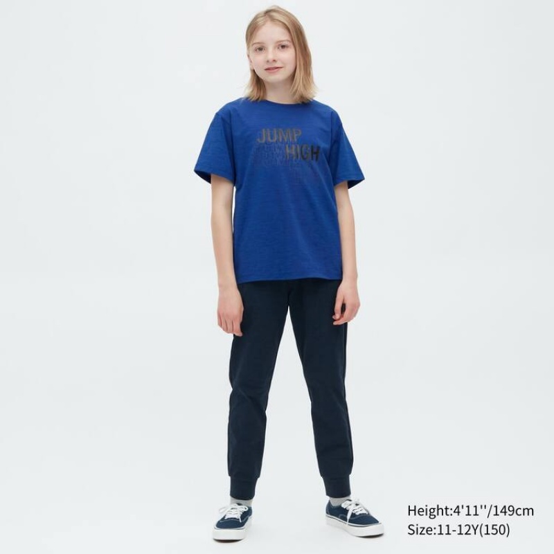 Camiseta Uniqlo Ultra Stretch Dry-ex Crew Neck Corta Sleeved Niños Azules | 3276JZWBL