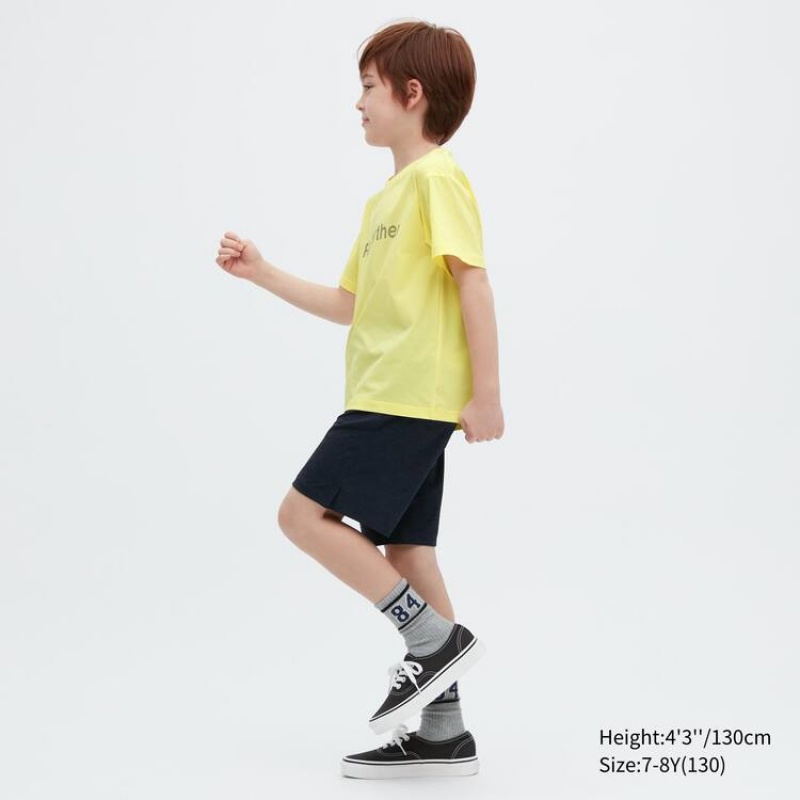 Camiseta Uniqlo Ultra Stretch Dry-ex Crew Neck Corta Sleeved Niños Amarillo | 6543MNAHK