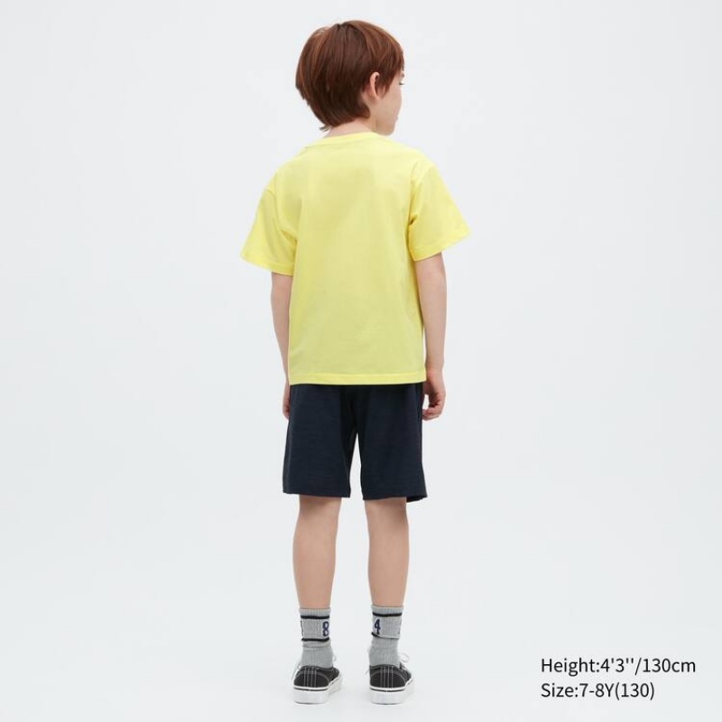 Camiseta Uniqlo Ultra Stretch Dry-ex Crew Neck Corta Sleeved Niños Amarillo | 6543MNAHK