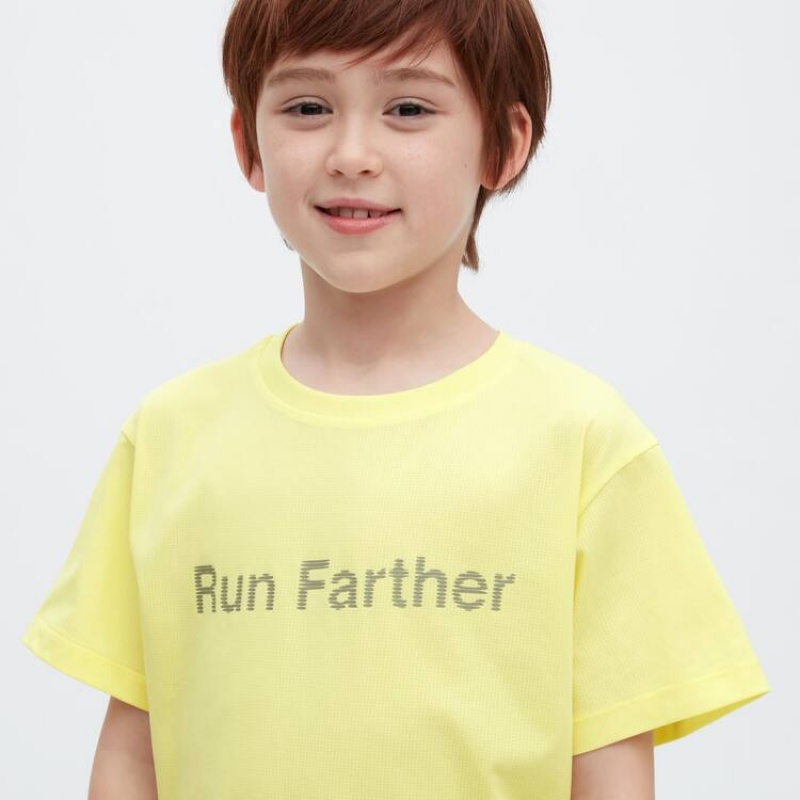 Camiseta Uniqlo Ultra Stretch Dry-ex Crew Neck Corta Sleeved Niños Amarillo | 6543MNAHK