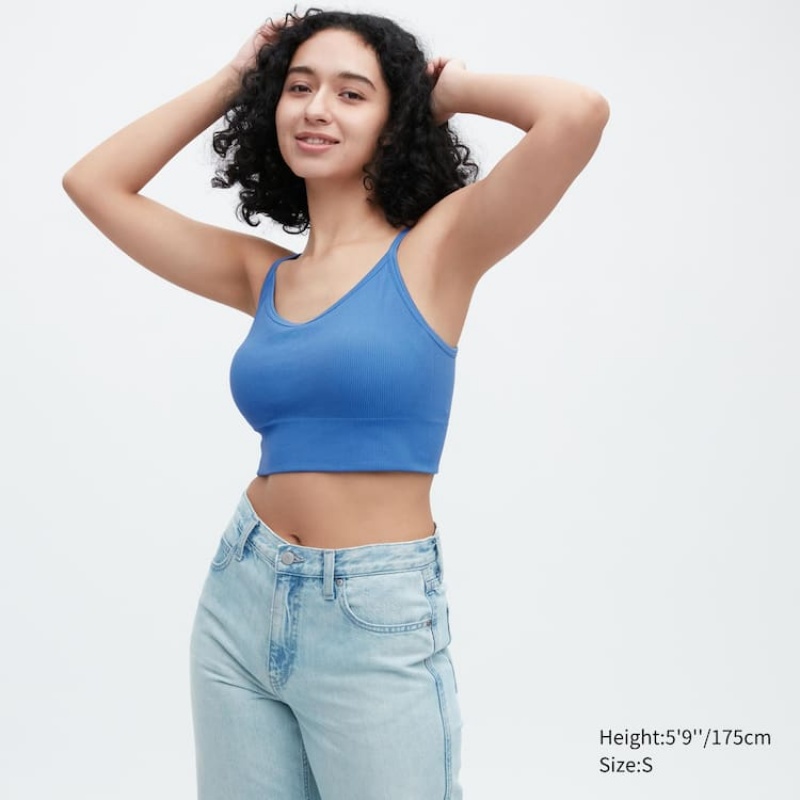 Chaleco Uniqlo Acanalado Cropped Camisole Mujer Azules | 0143DFLVI