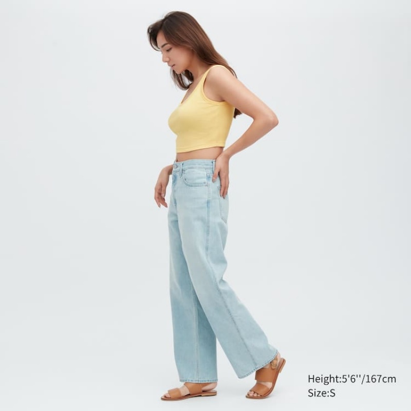 Chaleco Uniqlo Acanalado Cropped Mujer Amarillo | 5429OAEKZ