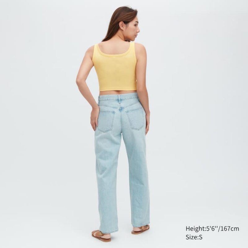 Chaleco Uniqlo Acanalado Cropped Mujer Amarillo | 5429OAEKZ