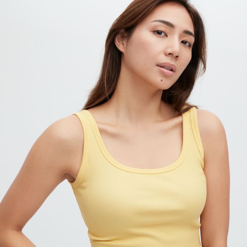 Chaleco Uniqlo Acanalado Cropped Mujer Amarillo | 5429OAEKZ