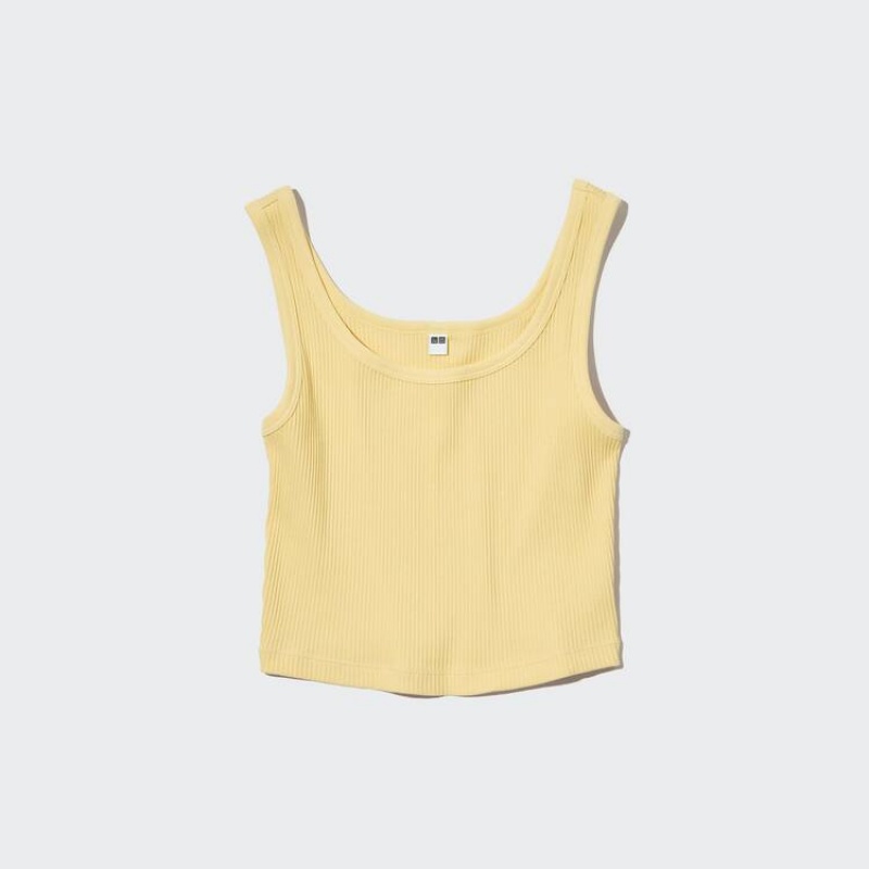 Chaleco Uniqlo Acanalado Cropped Mujer Amarillo | 5429OAEKZ