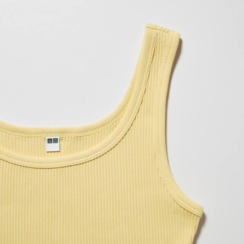 Chaleco Uniqlo Acanalado Cropped Mujer Amarillo | 5429OAEKZ