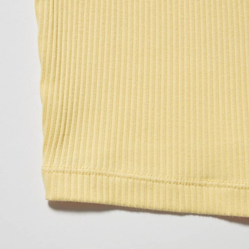 Chaleco Uniqlo Acanalado Cropped Mujer Amarillo | 5429OAEKZ