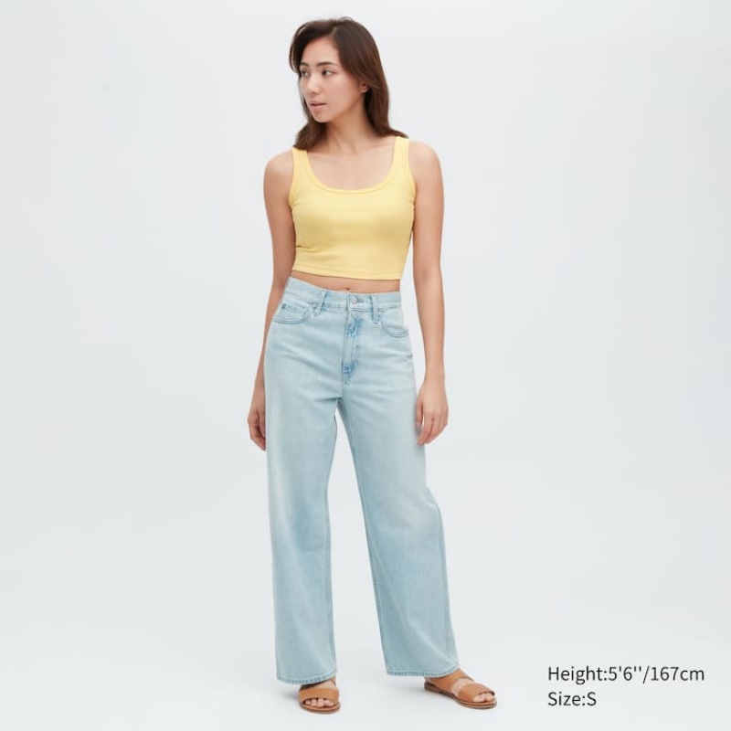 Chaleco Uniqlo Acanalado Cropped Mujer Amarillo | 5429OAEKZ