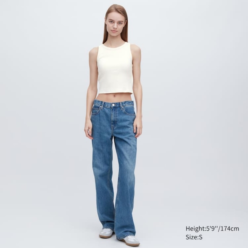 Chaleco Uniqlo Acanalado Cropped Sin Manga Mujer Blancas | 9816LCVKN