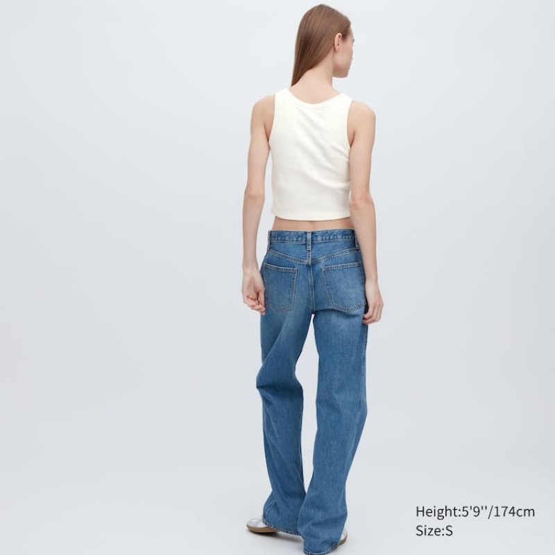 Chaleco Uniqlo Acanalado Cropped Sin Manga Mujer Blancas | 9816LCVKN