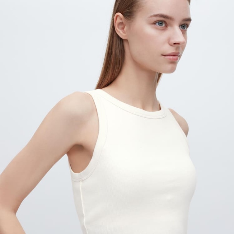 Chaleco Uniqlo Acanalado Cropped Sin Manga Mujer Blancas | 9816LCVKN