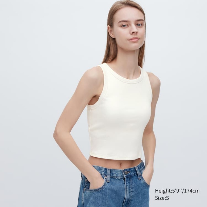 Chaleco Uniqlo Acanalado Cropped Sin Manga Mujer Blancas | 9816LCVKN