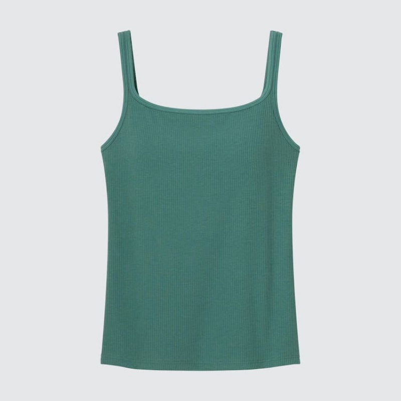 Chaleco Uniqlo Airism Algodon Acanalado Sin Manga Mujer Verde | 9607DJQHY