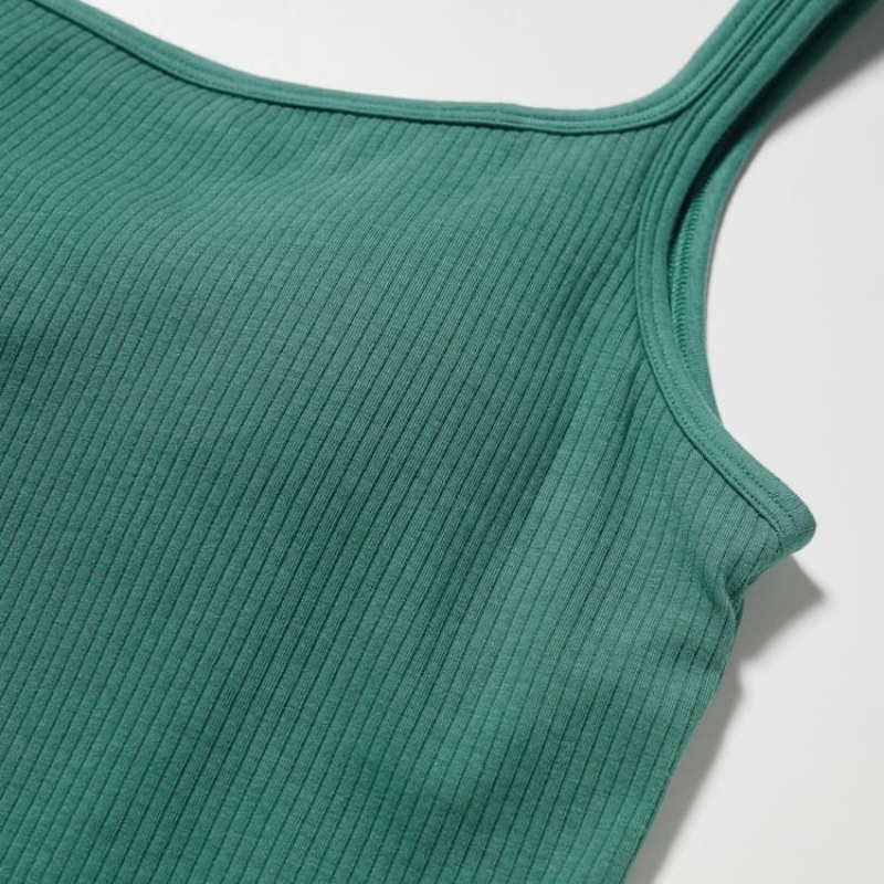 Chaleco Uniqlo Airism Algodon Acanalado Sin Manga Mujer Verde | 9607DJQHY