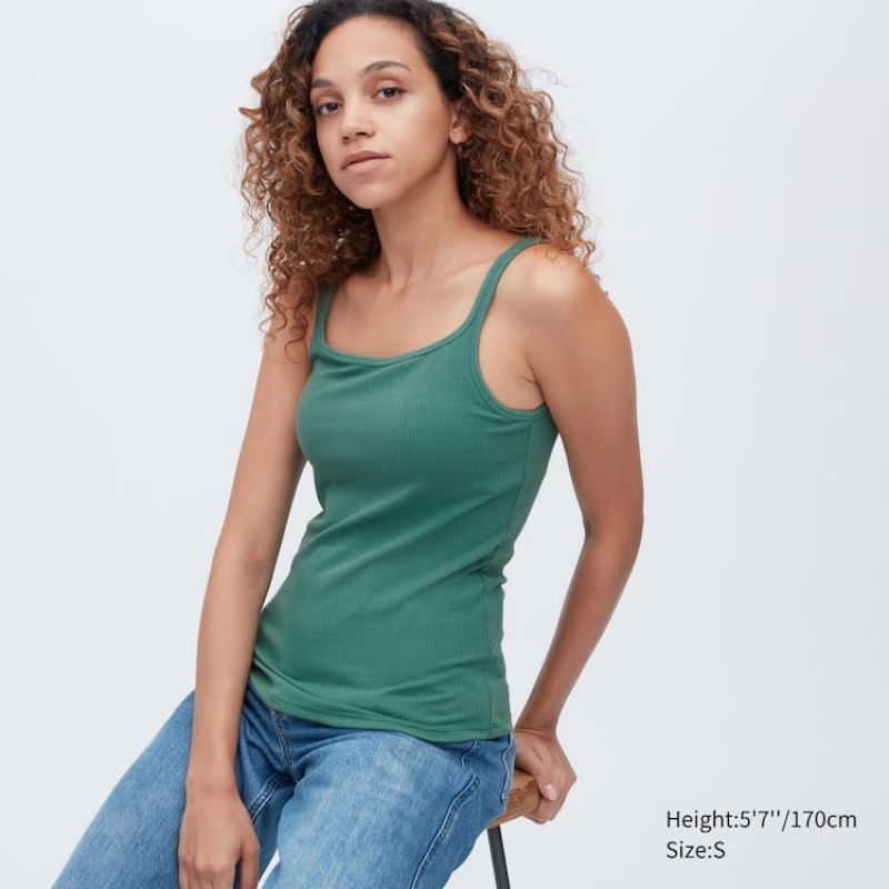 Chaleco Uniqlo Airism Algodon Acanalado Sin Manga Mujer Verde | 9607DJQHY