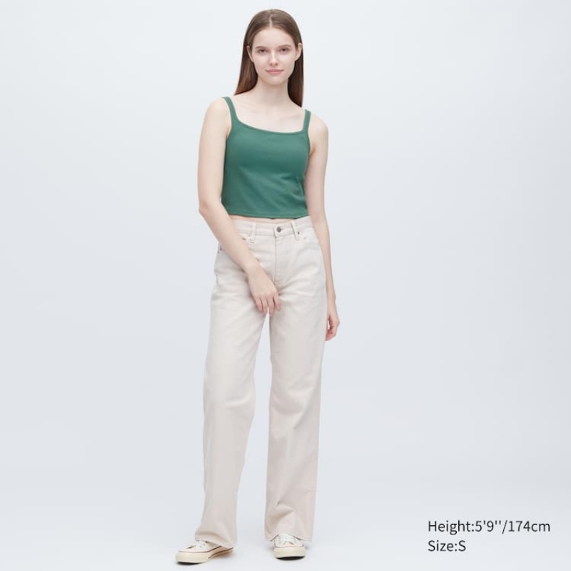 Chaleco Uniqlo Airism Algodon Cropped Sin Manga Mujer Verde | 1642RQNPL