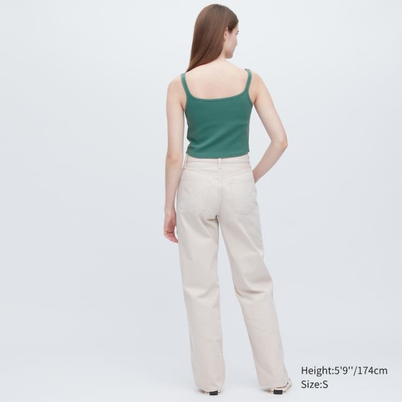 Chaleco Uniqlo Airism Algodon Cropped Sin Manga Mujer Verde | 1642RQNPL