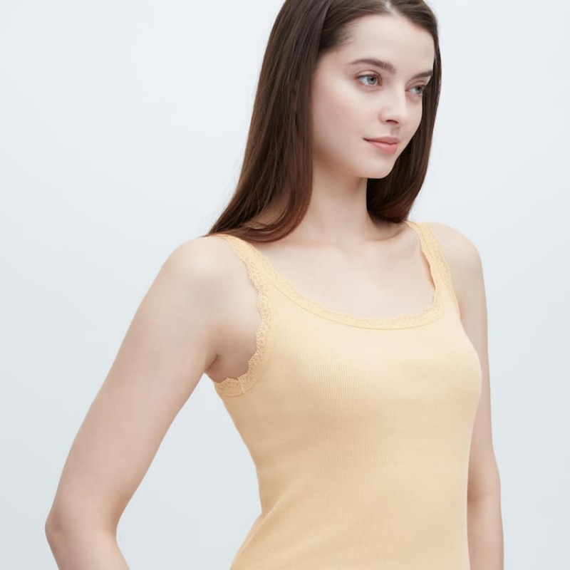 Chaleco Uniqlo Algodon Acanalado Encaje Sin Manga Mujer Amarillo | 9867SINWP