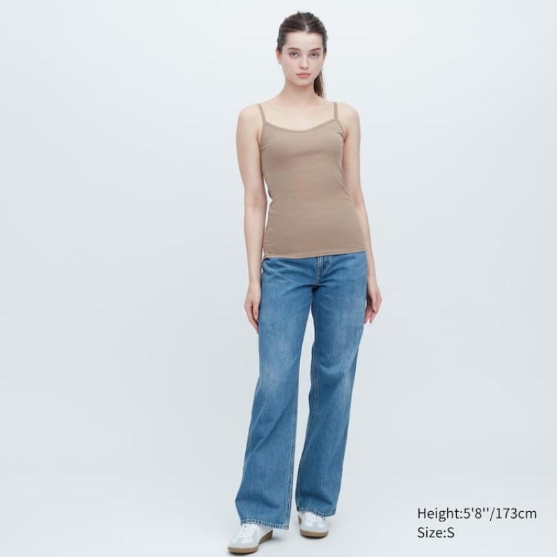 Chaleco Uniqlo Algodon Encaje Camisole Mujer Kaki | 1263YMHSZ