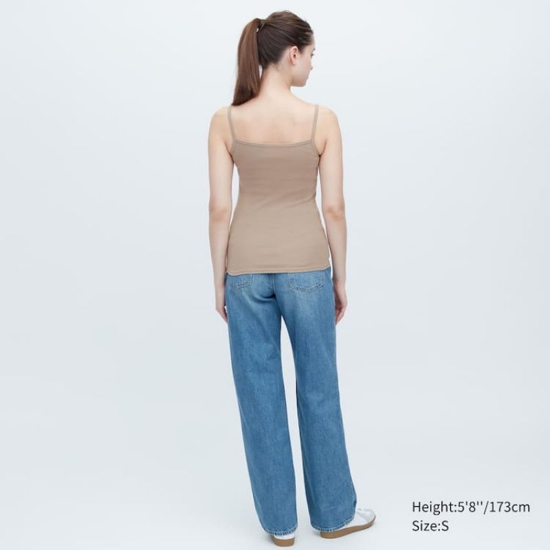 Chaleco Uniqlo Algodon Encaje Camisole Mujer Kaki | 1263YMHSZ