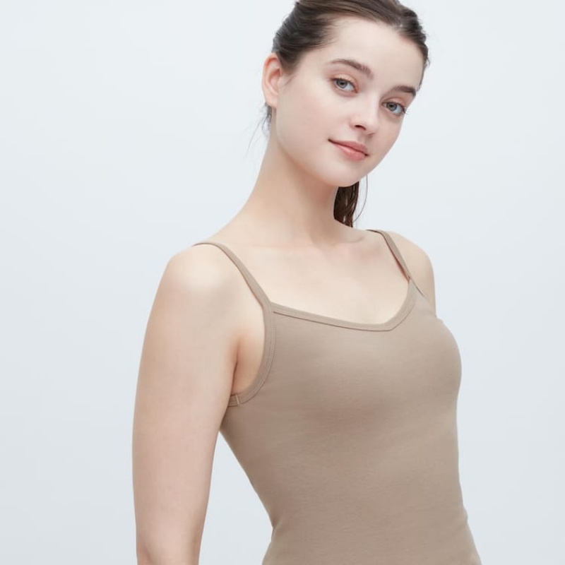 Chaleco Uniqlo Algodon Encaje Camisole Mujer Kaki | 1263YMHSZ