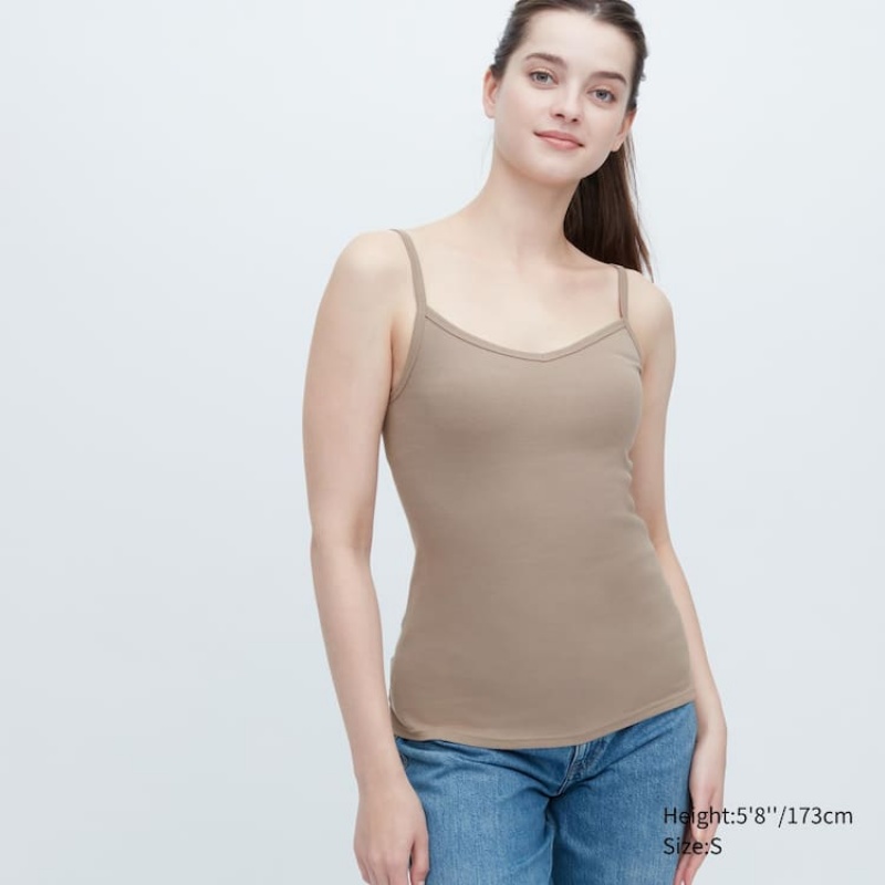 Chaleco Uniqlo Algodon Encaje Camisole Mujer Kaki | 1263YMHSZ