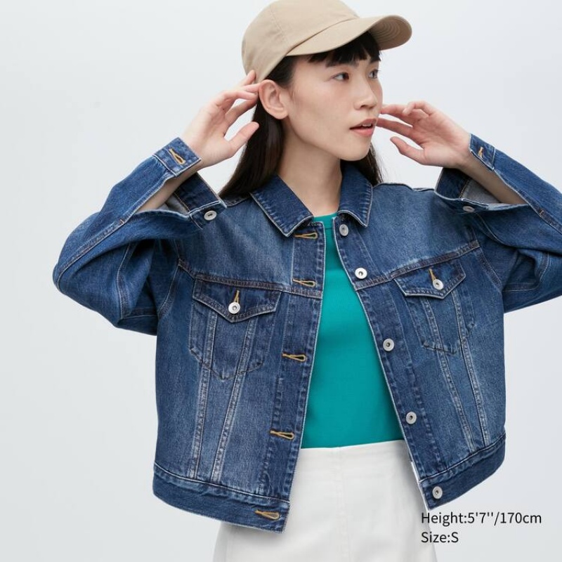 Chaquetas Uniqlo Denim Corta Mujer Azules | 2681JWYZG