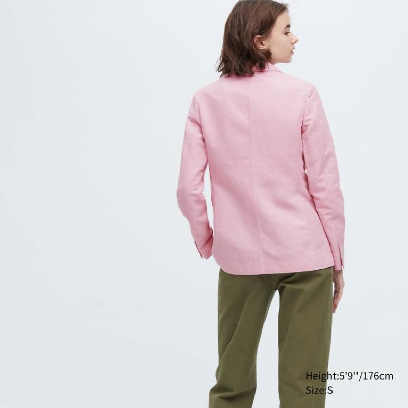 Chaquetas Uniqlo Ines De La Fressange Linen Algodon Blend Mujer Rosas | 1246BFQDA