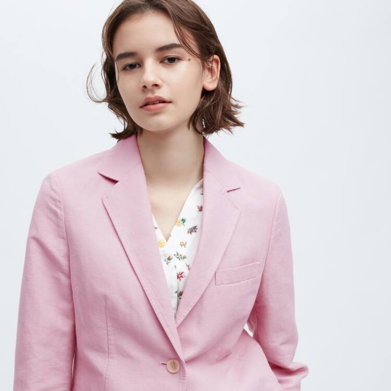 Chaquetas Uniqlo Ines De La Fressange Linen Algodon Blend Mujer Rosas | 1246BFQDA