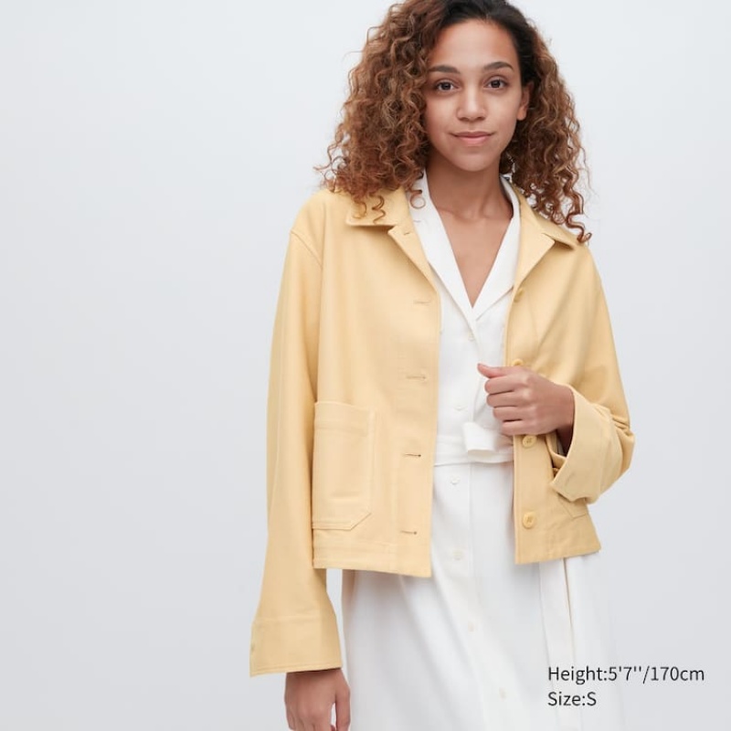 Chaquetas Uniqlo Jersey Relaxed Fit Mujer Amarillo | 5384MDTBJ