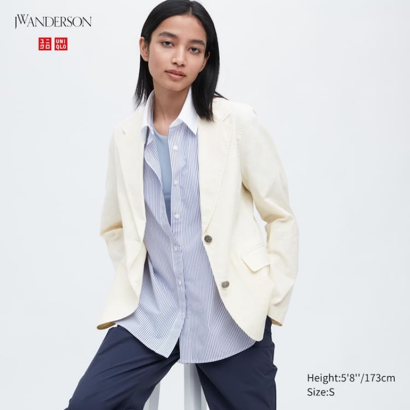 Chaquetas Uniqlo Jw Anderson Linen Blend Mujer Blancas | 6574PSIKY