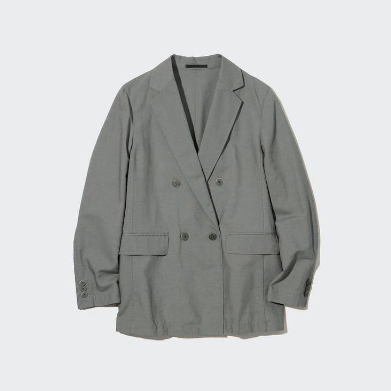 Chaquetas Uniqlo Linen Blend Mujer Verde Oliva | 4107OUCTZ