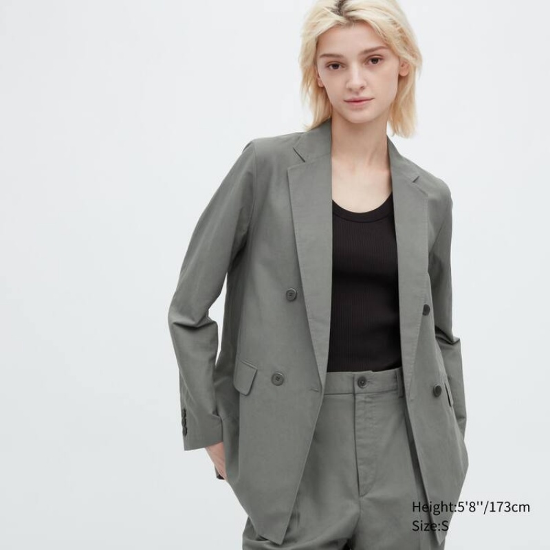 Chaquetas Uniqlo Linen Blend Mujer Verde Oliva | 4107OUCTZ