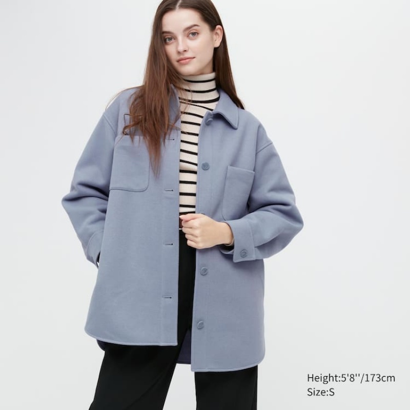 Chaquetas Uniqlo Shirt Mujer Azules | 7135GNFHP