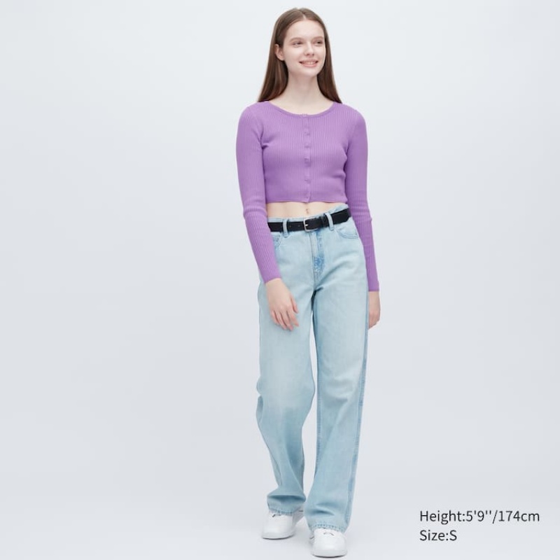 Cárdigan Uniqlo Cropped Crew Neck Mujer Moradas | 7436GYAMC