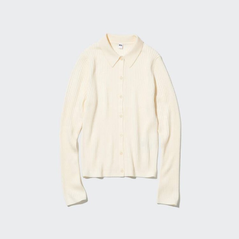 Cárdigan Uniqlo Extra Fine Merino Long Sleeve Polo Mujer Blancas | 9568SENIA