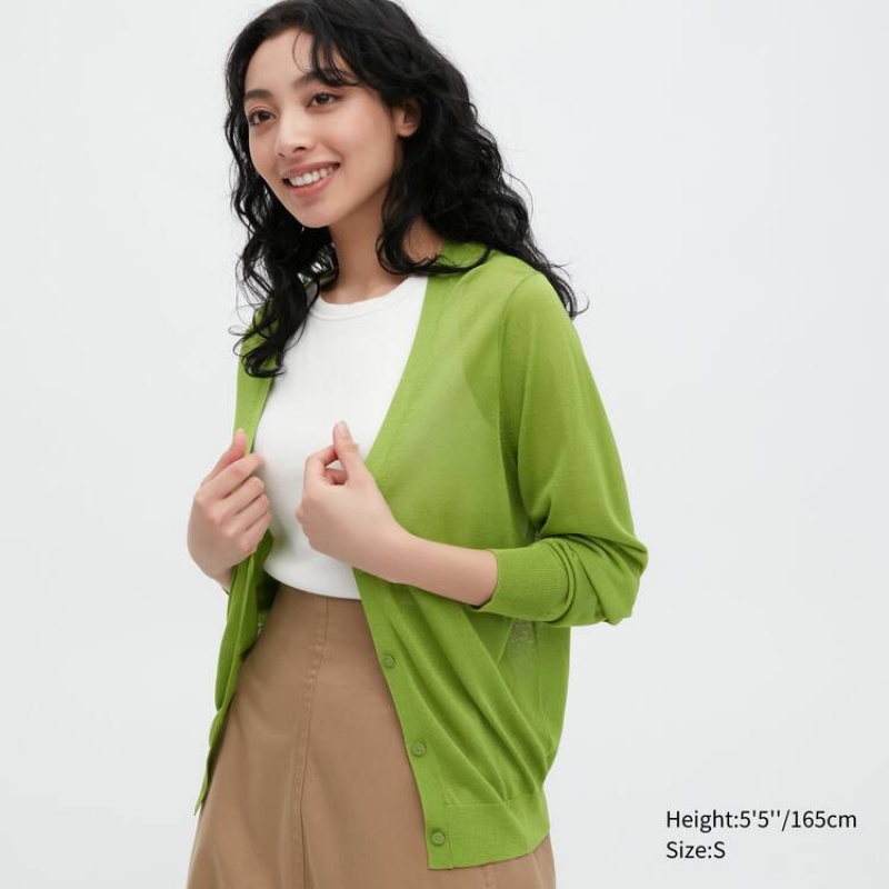 Cárdigan Uniqlo Light V Neck Mujer Verde | 6173GFRVL