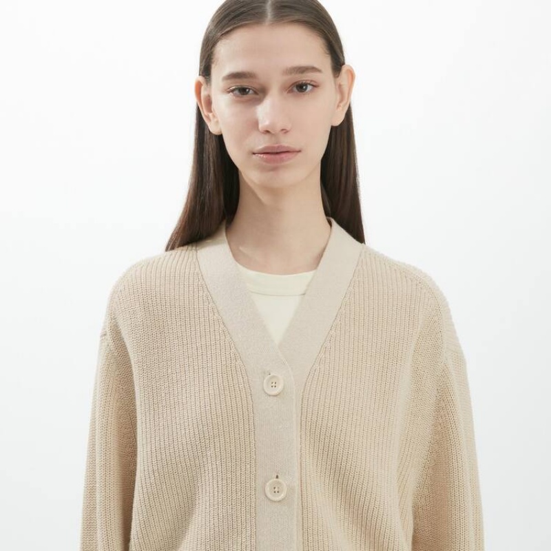 Cárdigan Uniqlo U Acanalado Mujer Beige | 3718TWSFU