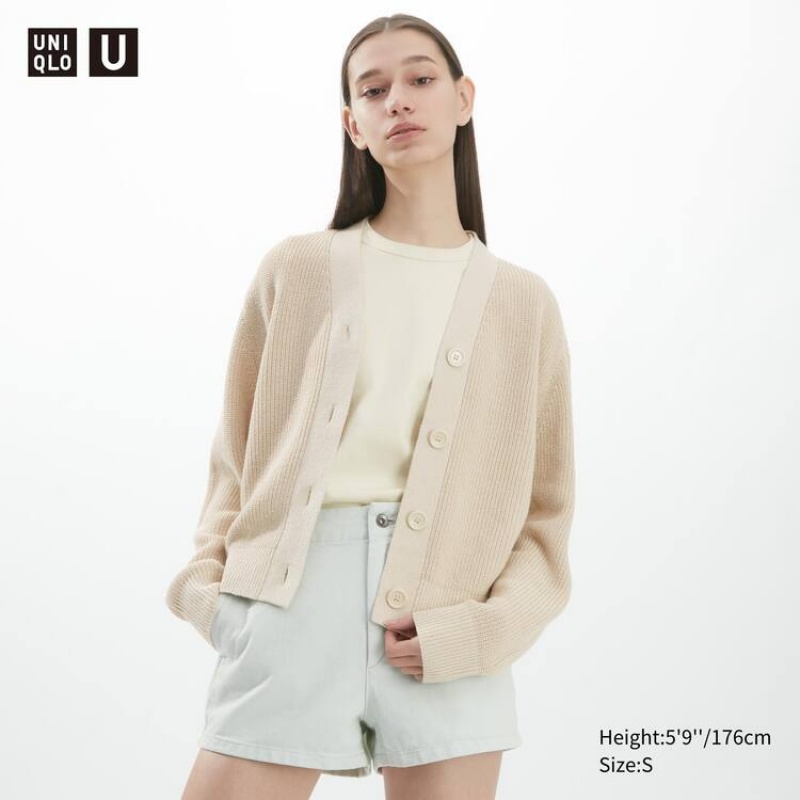 Cárdigan Uniqlo U Acanalado Mujer Beige | 3718TWSFU