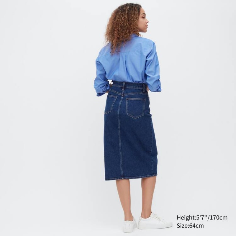 Falda Uniqlo Denim Narrow Midi Mujer Azules | 2734VGFSL