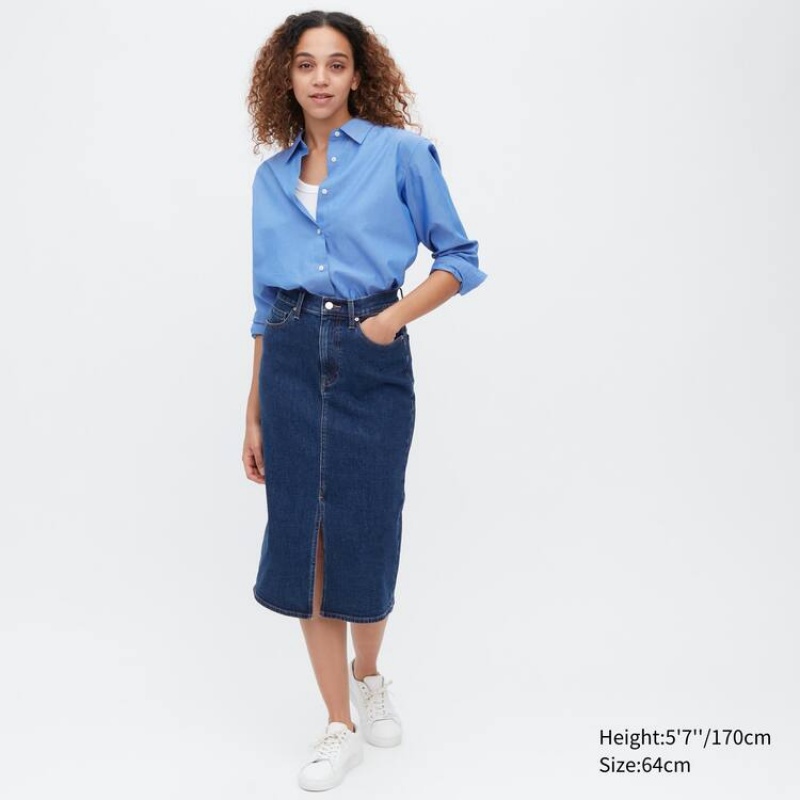 Falda Uniqlo Denim Narrow Midi Mujer Azules | 2734VGFSL