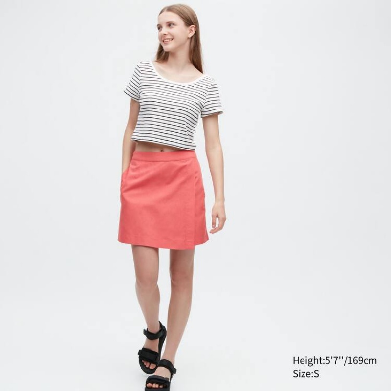 Falda Uniqlo Linen Blend Skort Mujer Rosas | 9683AJDLH