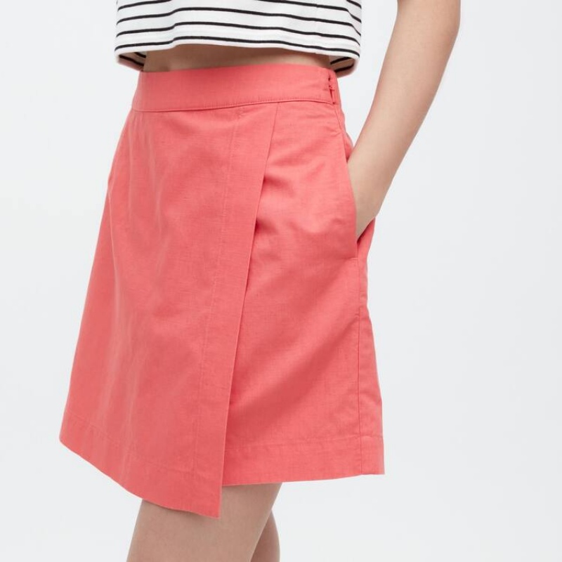 Falda Uniqlo Linen Blend Skort Mujer Rosas | 9683AJDLH