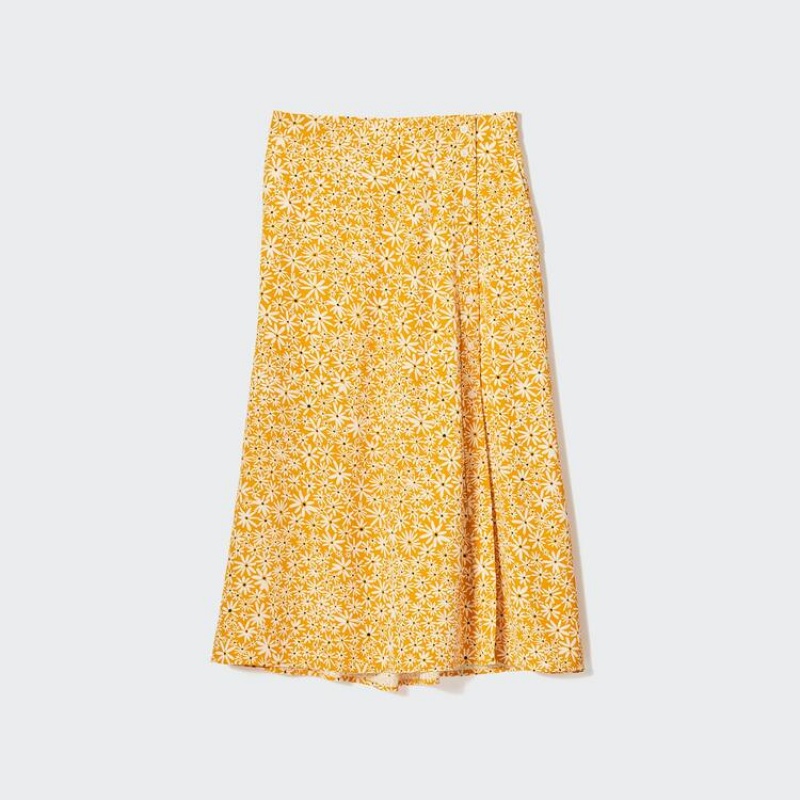 Falda Uniqlo Split Hem Flower Print Midi Mujer Amarillo | 1650NQXGP