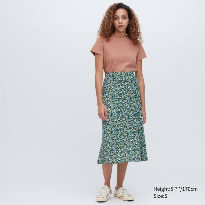 Falda Uniqlo Split Hem Printed Midi Mujer Verde | 4395SBLZH