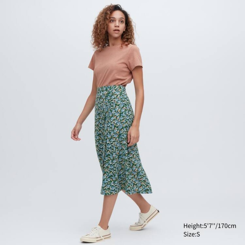 Falda Uniqlo Split Hem Printed Midi Mujer Verde | 4395SBLZH