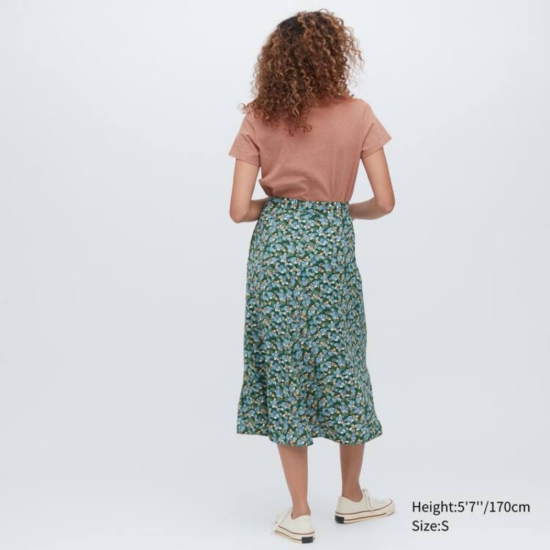 Falda Uniqlo Split Hem Printed Midi Mujer Verde | 4395SBLZH